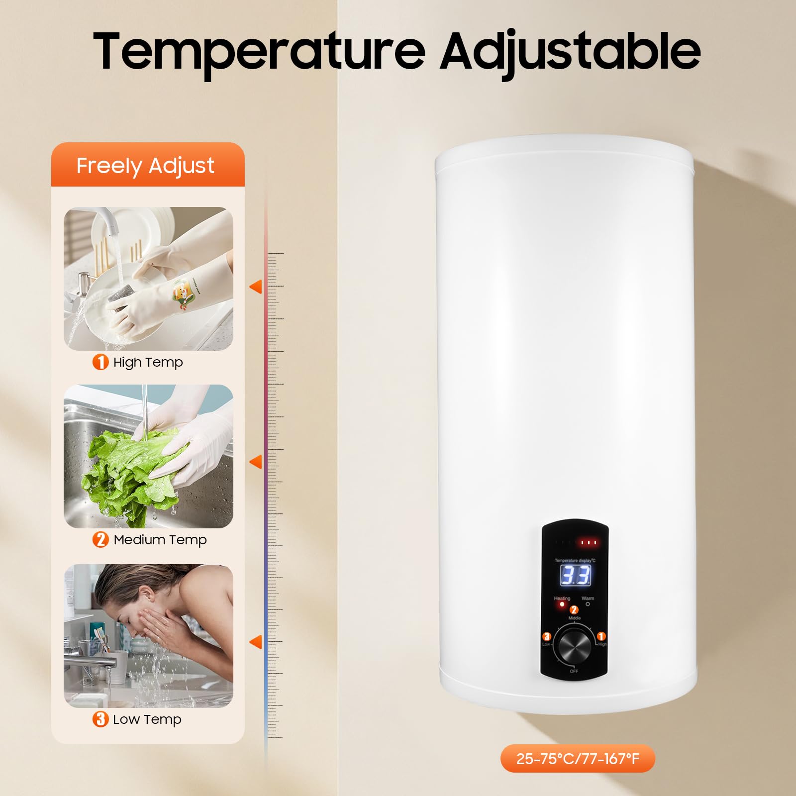 Scaldacqua elettrico 80L verticale 2000W scaldabagno con display digitale per bagno cucina caravan IPX4 spina EU facile da montare