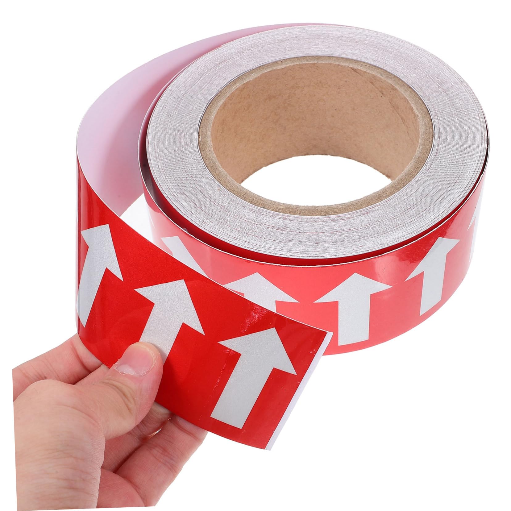ULTECHNOVO Nastro Adesivo a Freccia Direzionale 50mm x 20m, Adesivo Autoadesivo in Polistirene Rosso Freccia Bianca, Visibilità Riflettente Per Segnaletica Tubi e Impianti Industriali