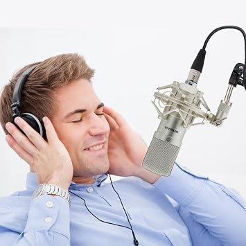 SUUNTOK XLR Condenser Microphone Recording Microphone for PC Computer Home Studio Cardioid Podcast Mic Kit for Streaming, ASMR, YouTube, Voice-Over, Gaming, Vocal (Silver)