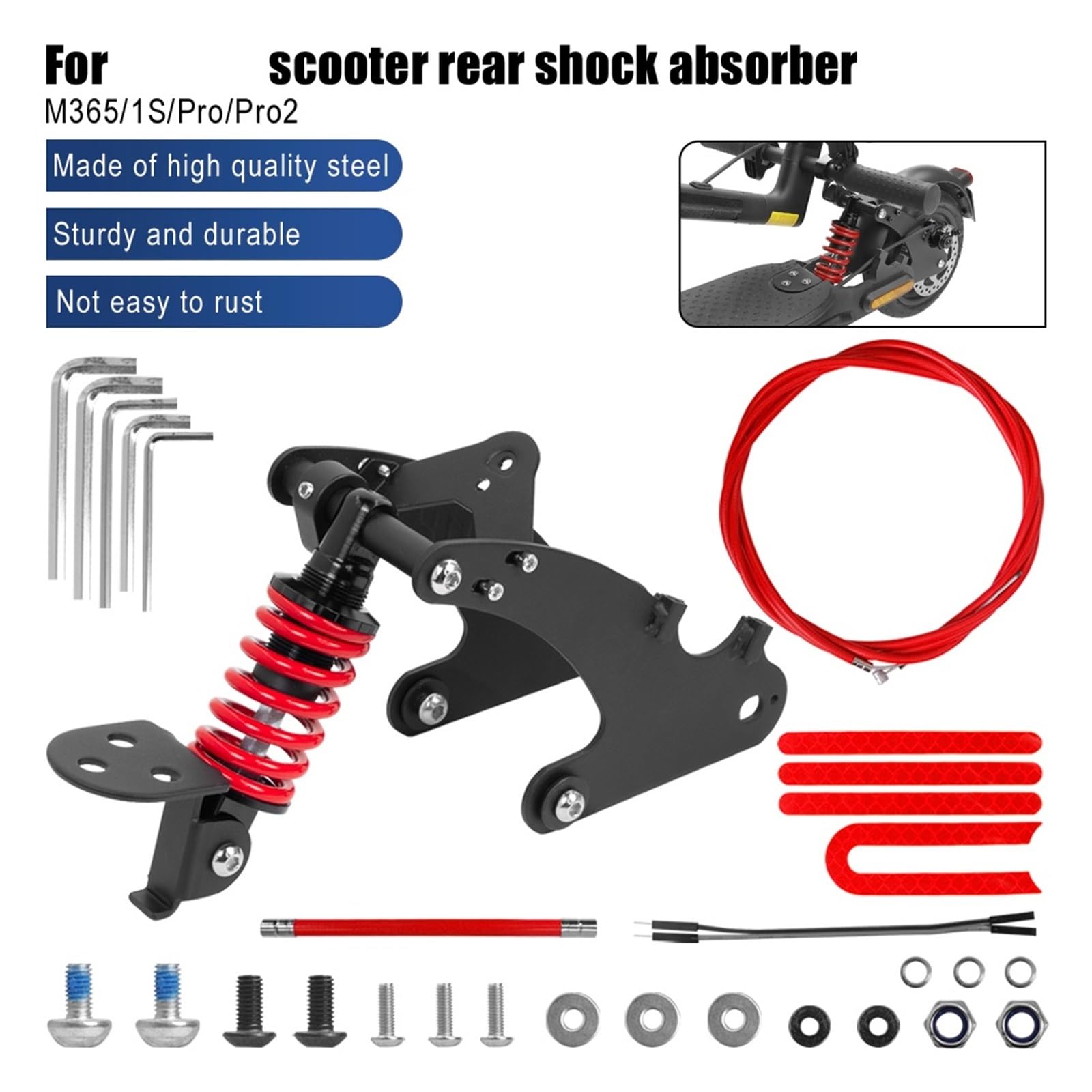 Kit noir de suspension arrière d'absorption des chocs à ressort réglable, compatible avec les accessoires de pièces d'amortisseur arrière de scooter Xiaomi M365 1S Pro Pro2(For Pro Pro2 Scooter)