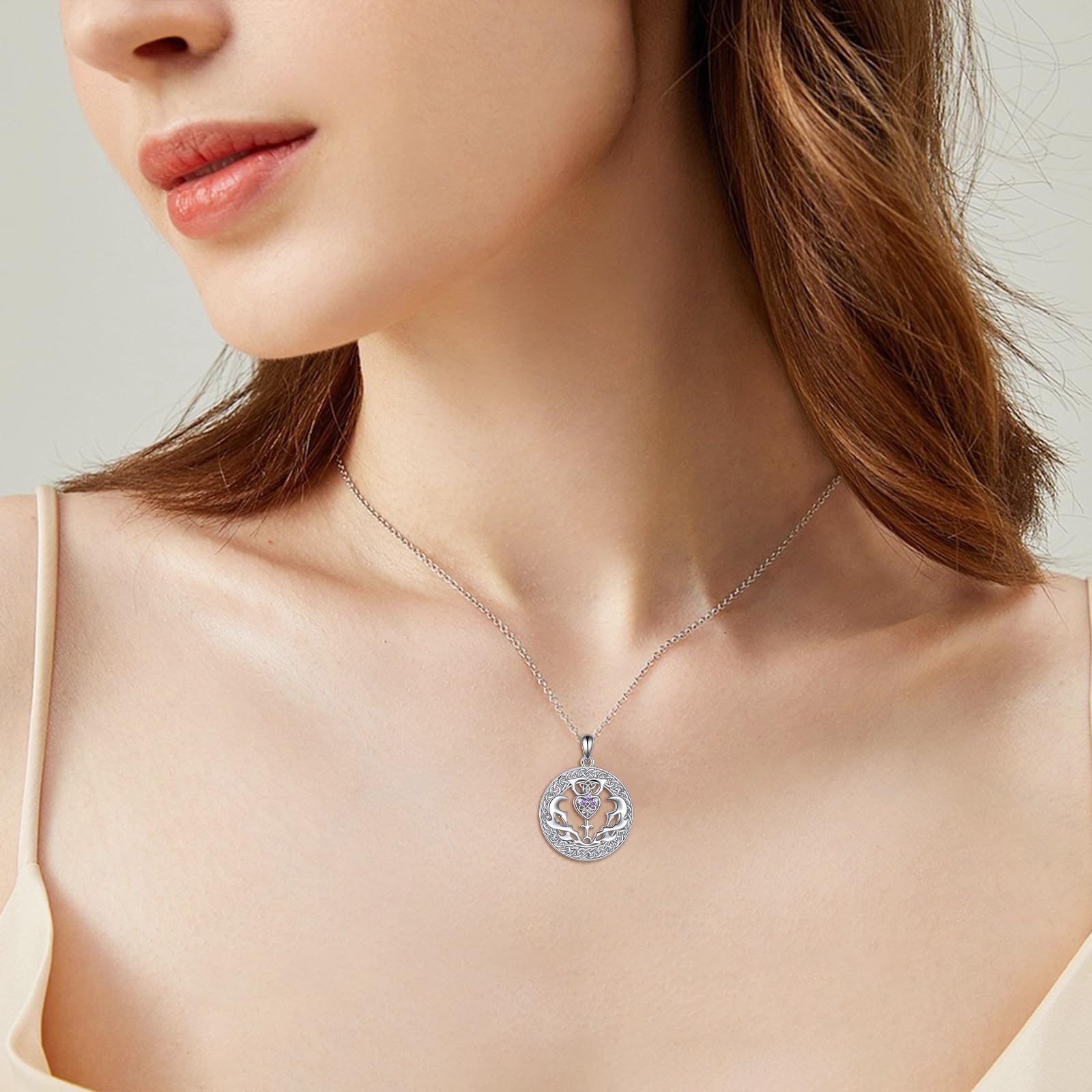 YAFEINI Schottische Distel Halskette für Damen Silber 925 Keltischer Knoten Kette Anhänger Schottland Blume Outlander Irischer Schmuck Geschenke für Mädchen