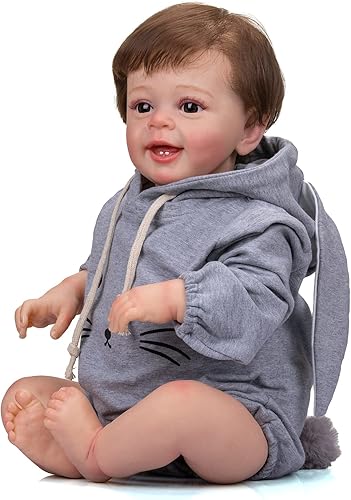 Miniatura 3 de Reborn - Muñeca de bebé Reborn de 24 pulgadas de la vida real, muñeca de silicona realista con cuerpo de tela de dientes para niños y niñas, regalos