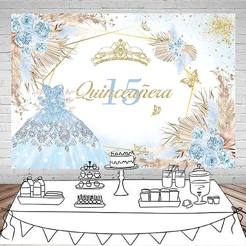 Miniatura 2 de Mocsicka Quinceanera - Telón de fondo de cumpleaños número 15, para mujeres y niñas, bohemio, elegante, flores rosadas, fondo de vinilo bohemio,