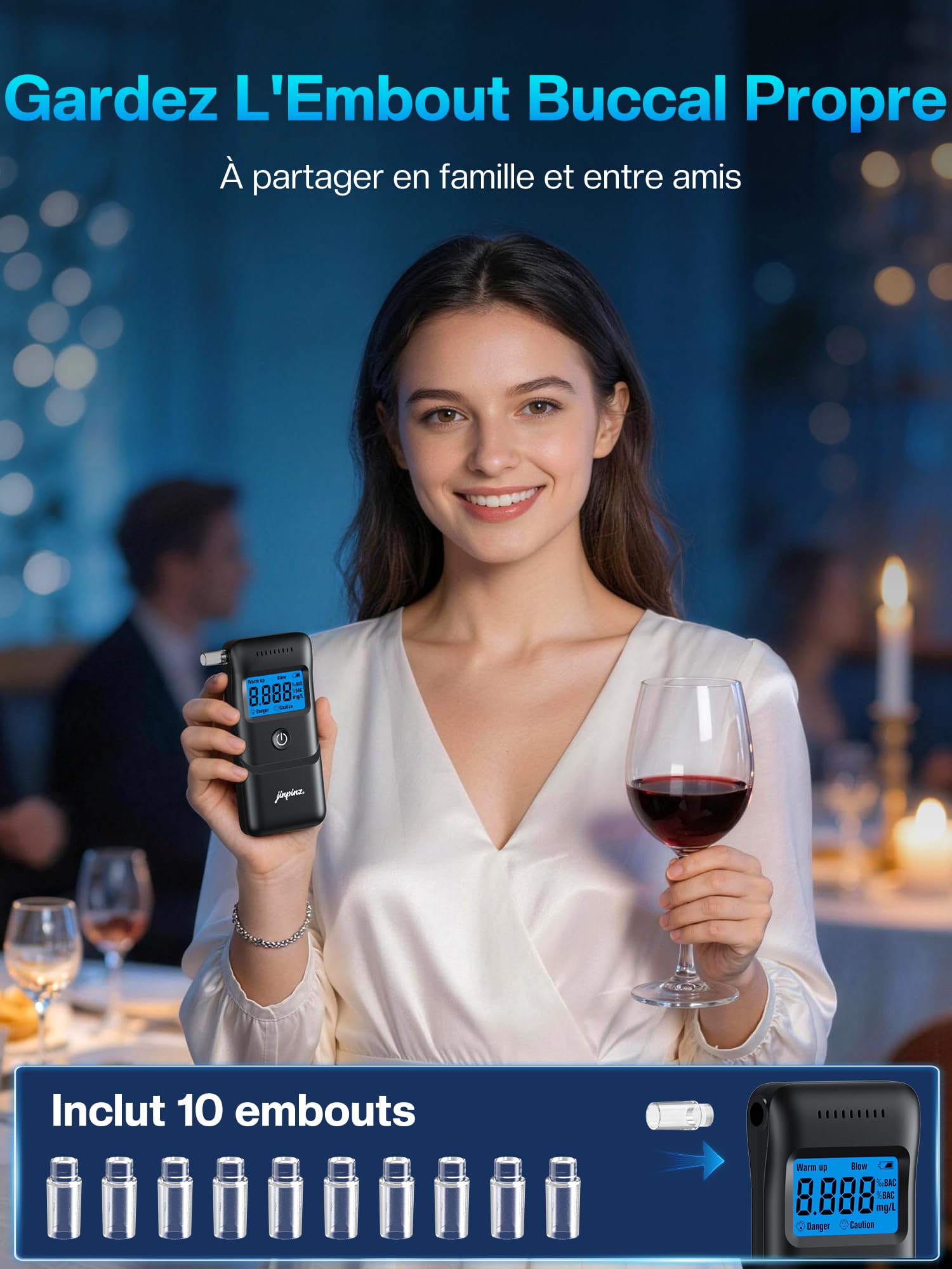 Ethylotest Electronique Précis Alcootest Numérique: Ethylometre Professionnel avec Écran LCD HD Capteur de Haute Précision - Portable Ethylotest avec 10 Embouts pour Particuliers et Usage Domestique