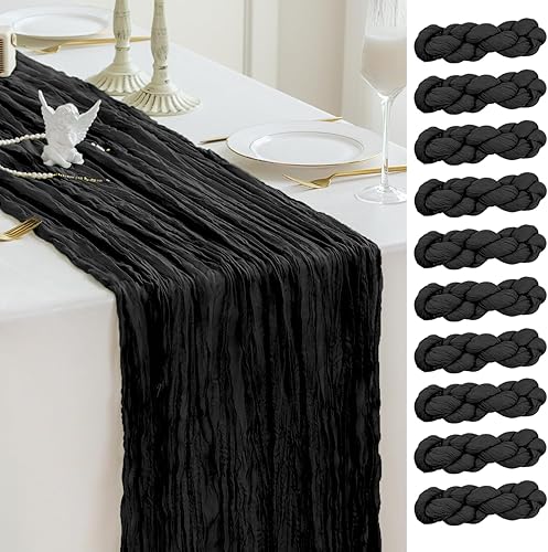 Vista 28 de Sioloc Paquete de 10 caminos de mesa de estopilla lila morado lavanda de 120 x 35 pulgadas, decoración de primavera y Pascua, gasa suave, decoración