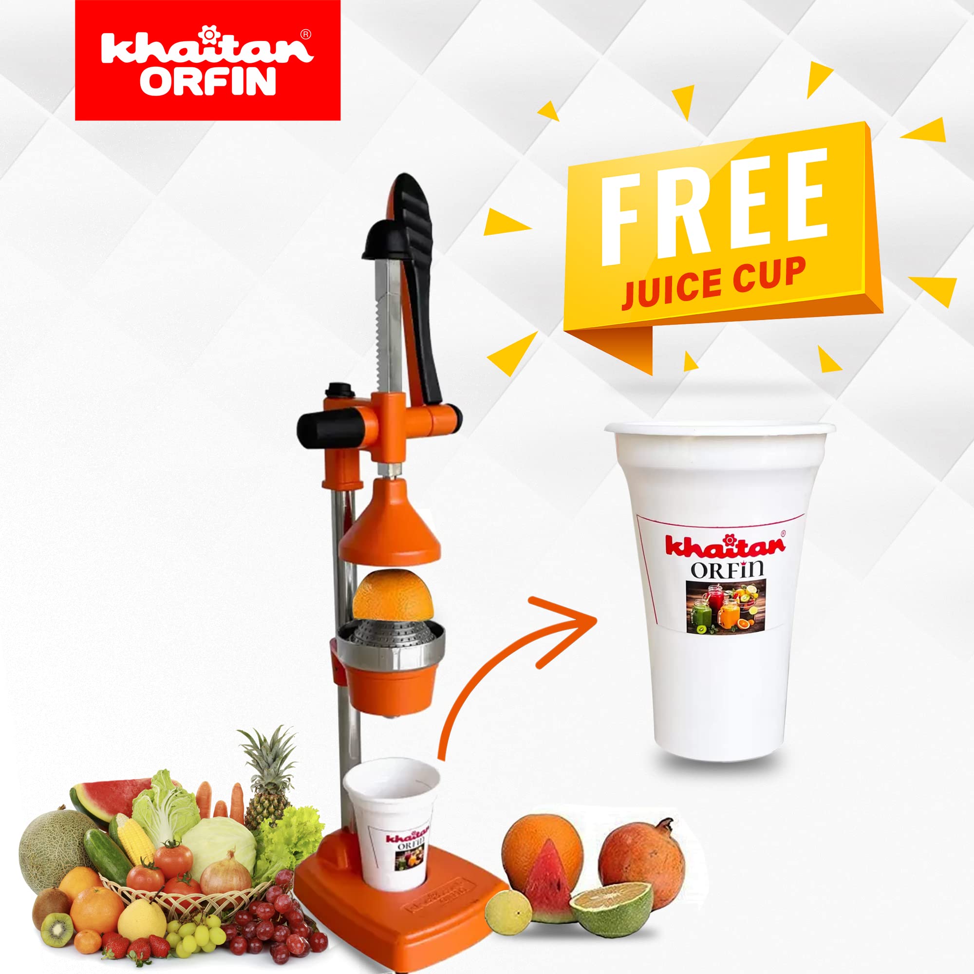 Khaitan Orfin Heavy Duty Aluminum Instant Hand Press Juicer Machine (100%  Pure Aluminum, Orange)