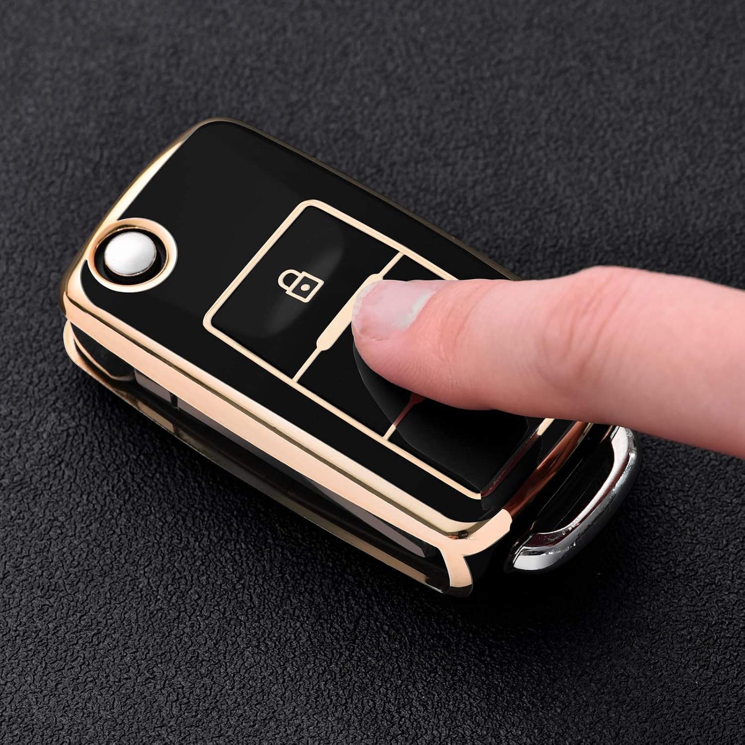 Car Key Cover for VW Golf 3 Key Box/Key Case Cover for VW Polo Passat, Skoda, Seat, 3 Buttons (Black, Golden Edge) - Image 3
