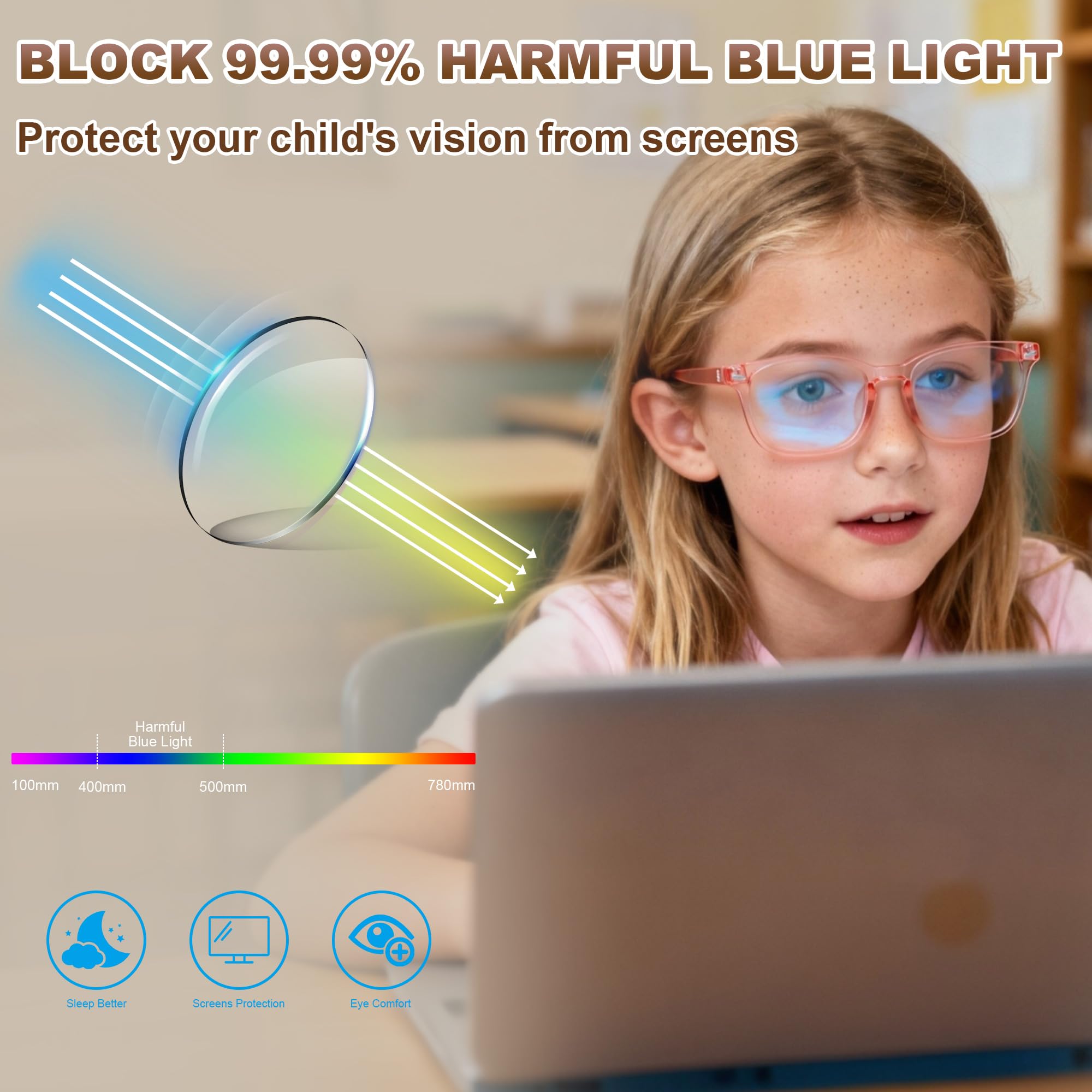 Paquete de 2 gafas de bloqueo de luz azul para niños irrompibles para pantalla de ordenador para niños y niñas, paquete de 2 (rosa transparente + leopardo)