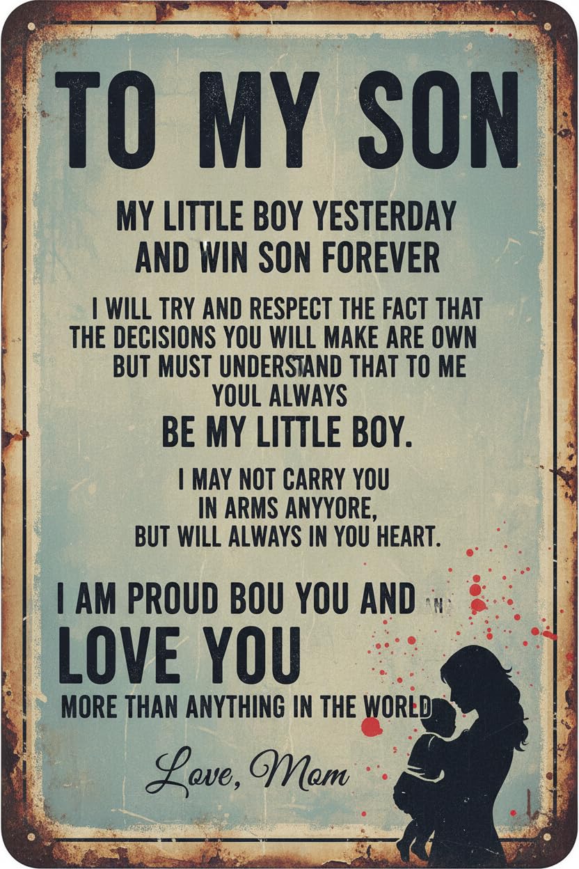 To My Son Mom And Son Motivation Tin Sign, 8x12 Inch