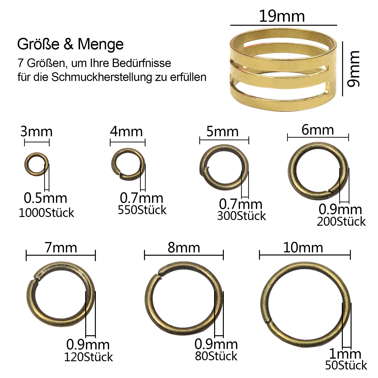 Anelli Aperti In Oro - 2300 Pezzi, 7 Misure (3-10 Mm) Per Creazione