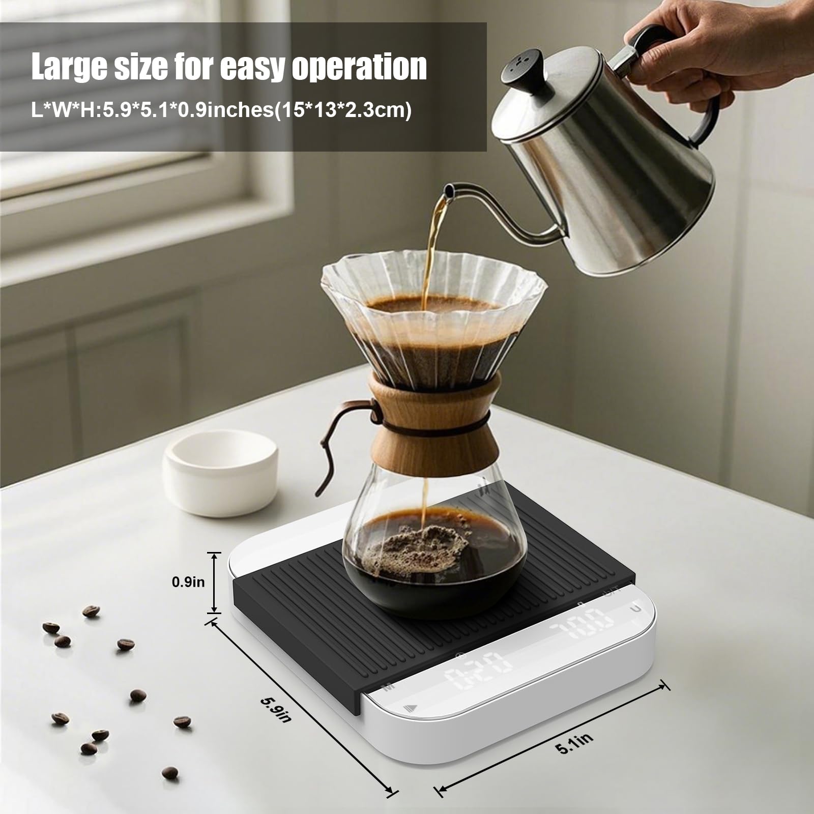 Diyife – Lot de 5 pèse-café numériques de haute précision avec minuterie, 3 kg/0,1 g, portable, tapis en silicone antidérapant, mise en veille automatique, blanc (charge de type C incluse)