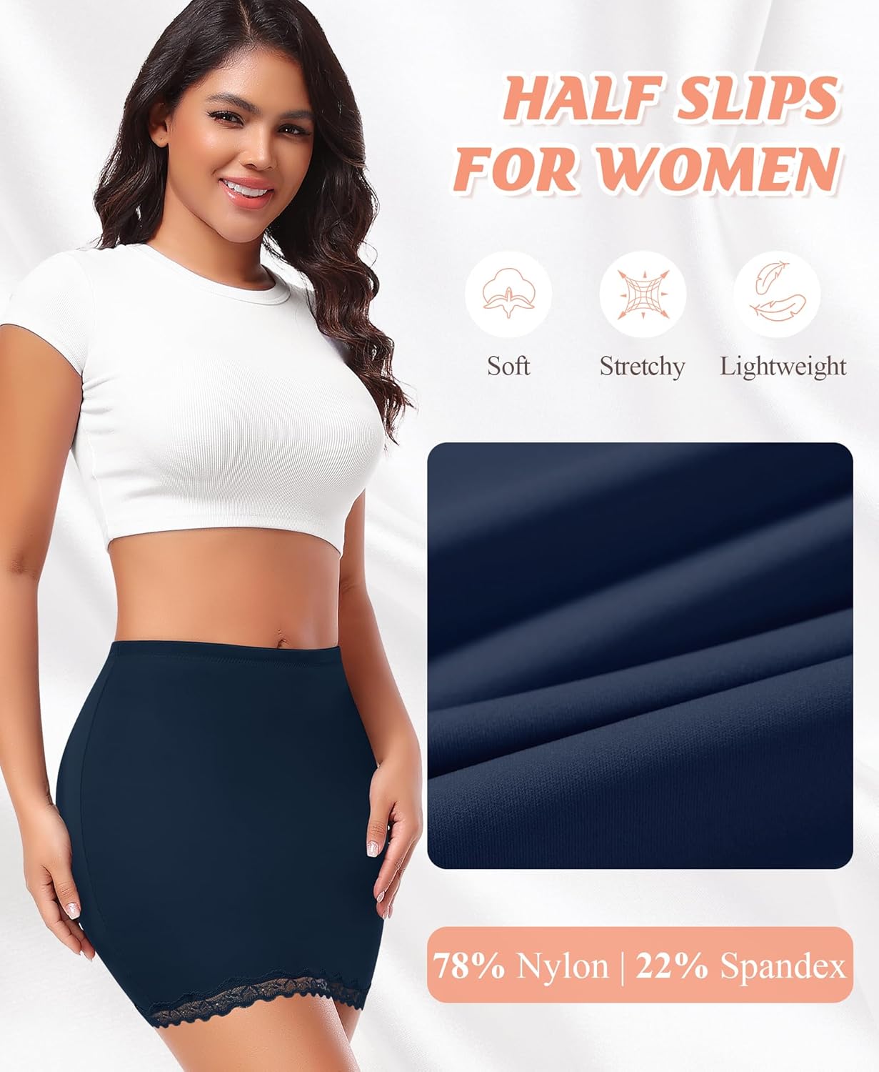 DERCA Half Slips for Women Under Dress Non Cling Lace Trim Slip Skirt Above Knee Underskirt for Dresses - Image 3