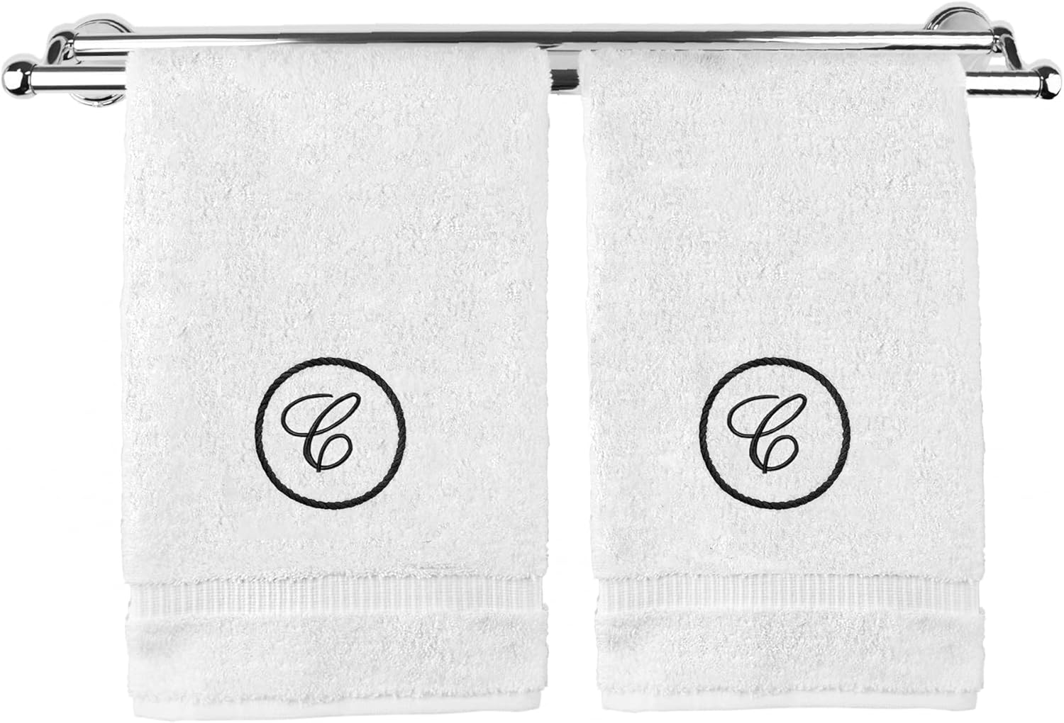 Monogrammed Hand Towel, Personalized Gift, 16 x 30 Inches - Black Letter Embroidered with Circle Design on White Towel - Extra Absorbent - 100% Turkish Cotton - Soft Terry Finish - Initial C