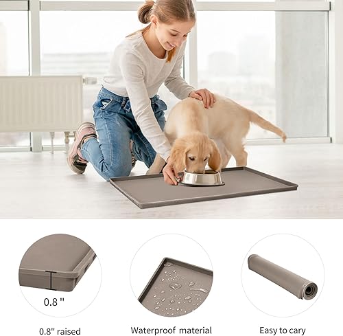 Miniatura 150 de Tapete de comida para perros, bandeja de comida impermeable de silicona, mantel individual antideslizante para mascotas, borde elevado de 0.6