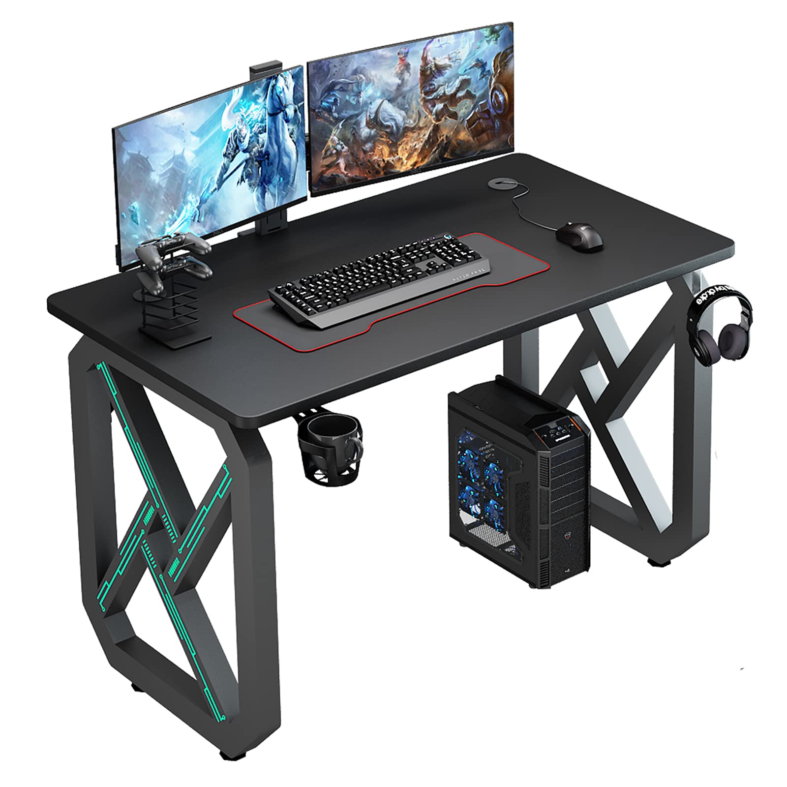 DNou Gaming Desk,Gaming Computer Desk,Tornado Leg Design Carbon Fiber Surface Computer Desk,40 Inch Ergonomic E-Sport Style Gamer Desk,Gaming Table Black