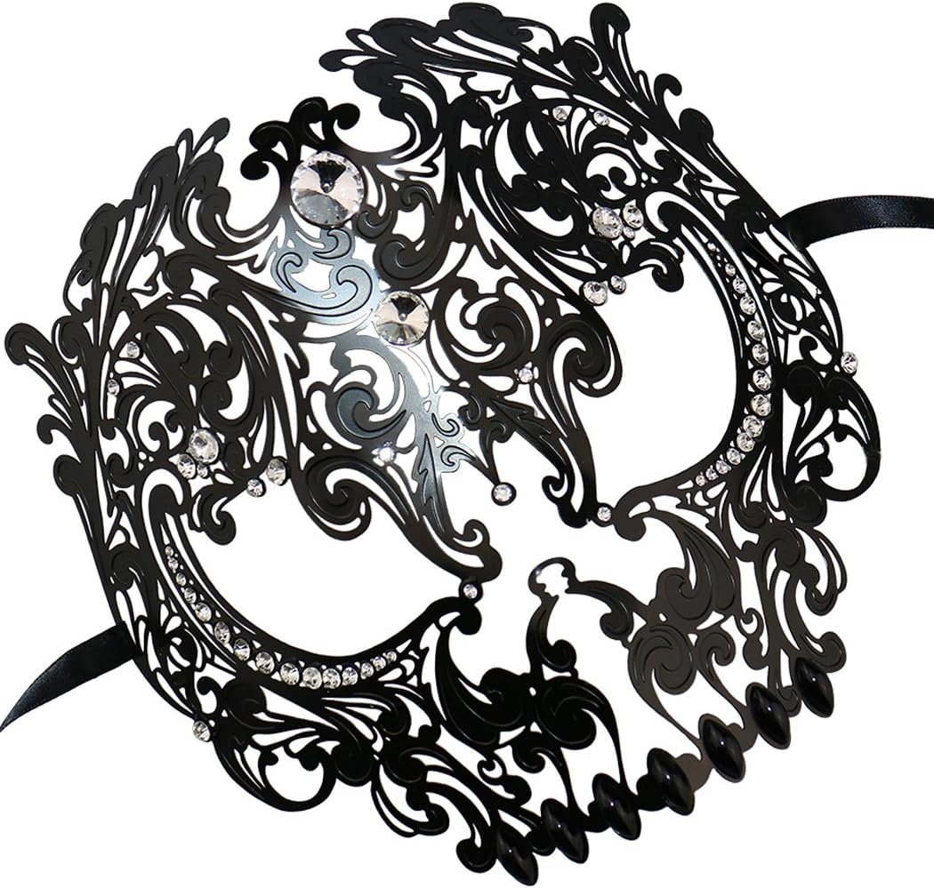 Coddsmz Halloween Masquerade Masks Full Face Mardi Gras Party Costume Mask Halloween Cosplay Mask Metal Mask with Rhinestone