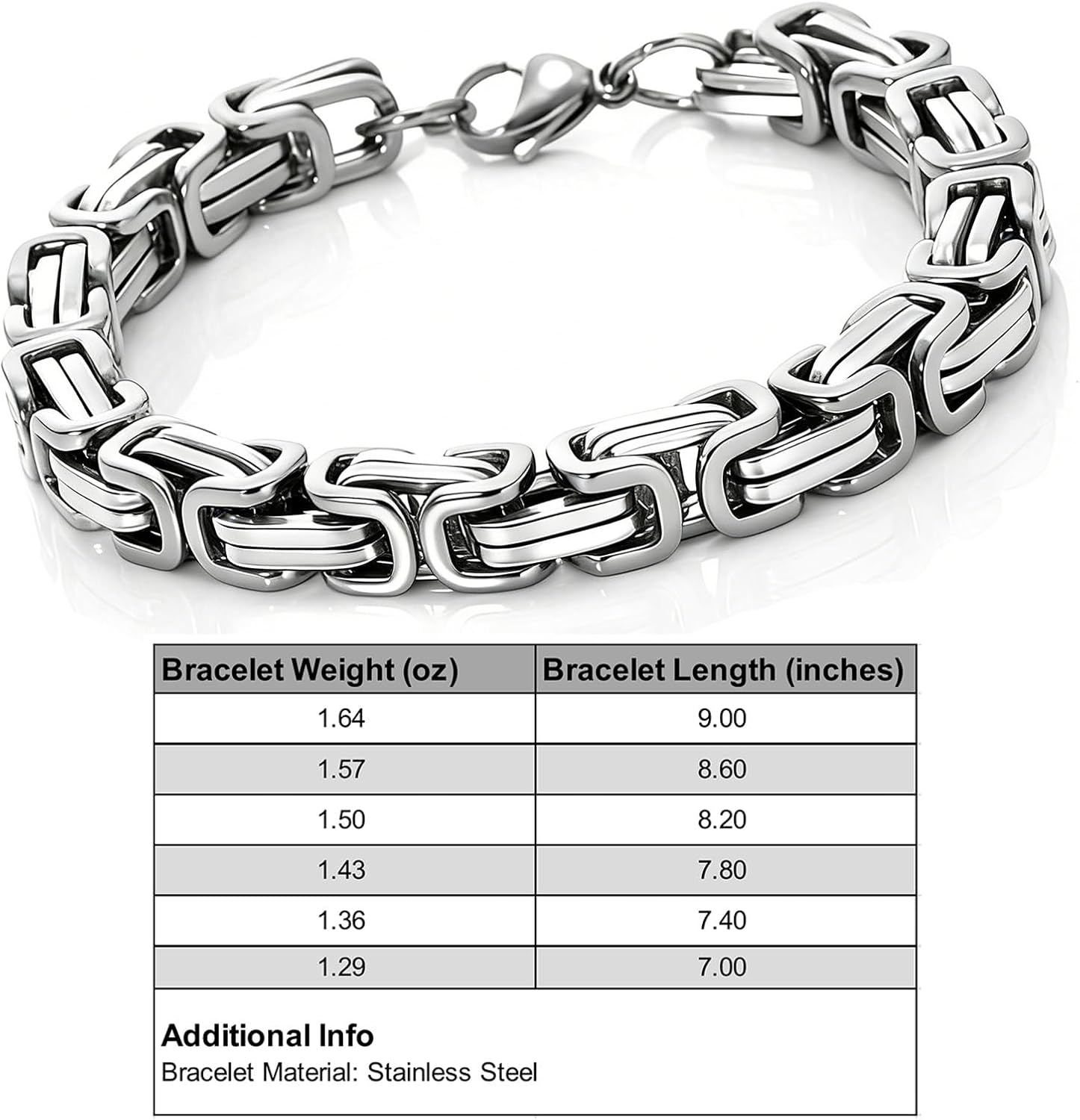 Kim Carrey Stainless Steel Bicycle Chain Bracelet for Men, 8mm Wide, Lobster Clasp, Color-Fast, Cool Durable Jewelry Gift for Him