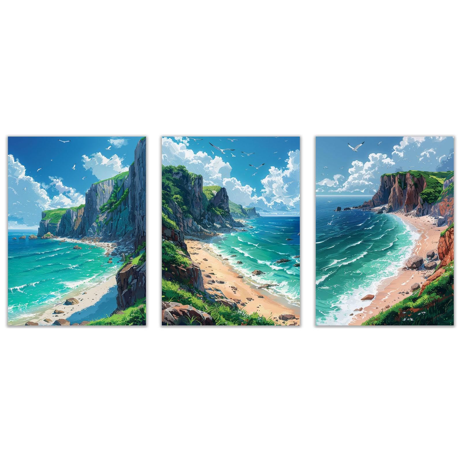 Amazon.co.jp: SHYAMIC 3枚セット 海絵 アート海 自然風景, ビーチ