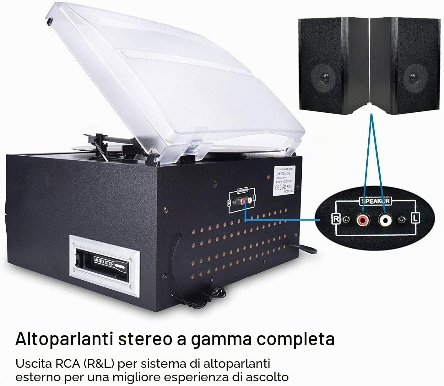 Giradischi Bluetooth DigitNow per CD Cassette Radio AM/FM con Altoparlanti Stereo
