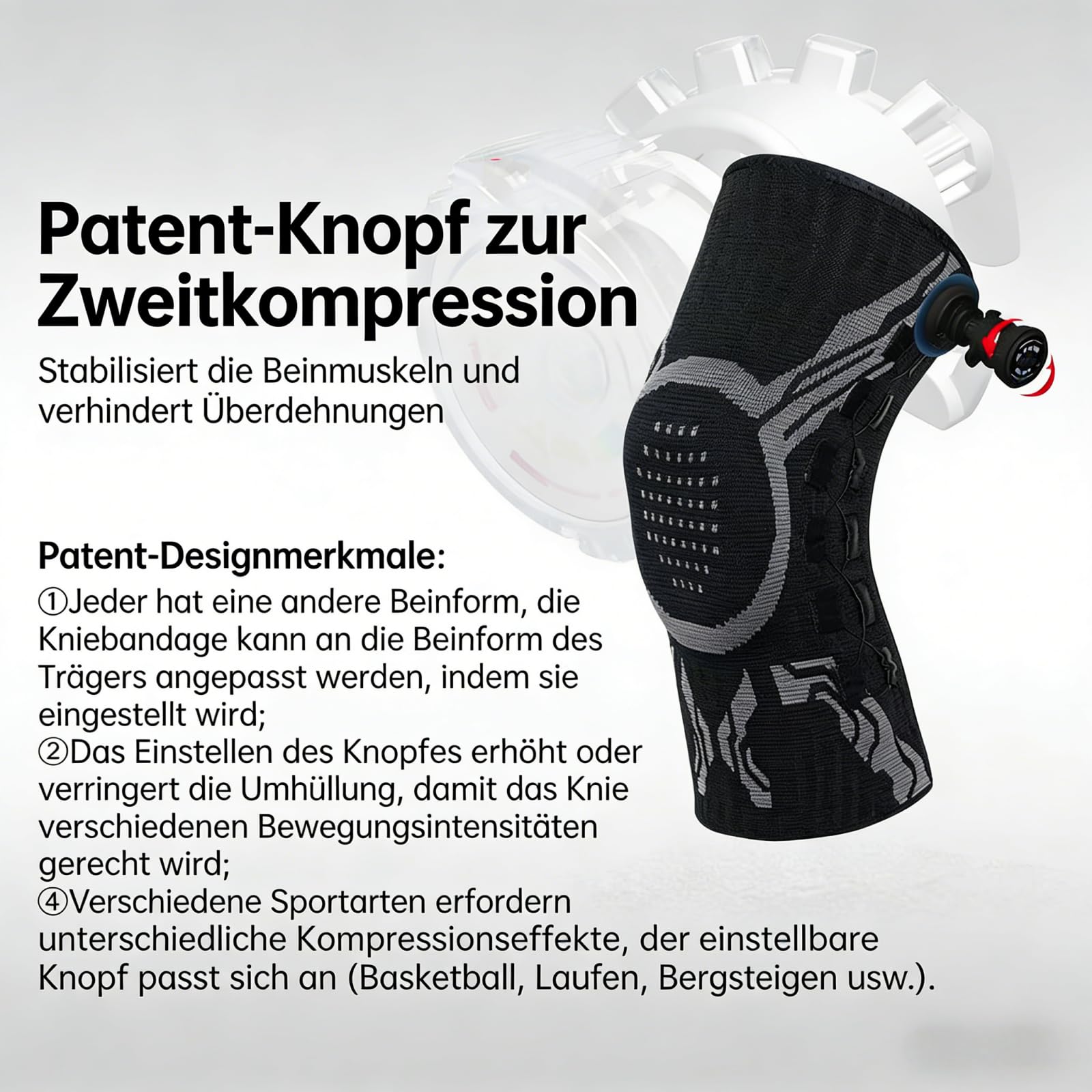 VILAO Kniebandage mit Drehverschluss, Patellarschutz, 3D-Kompression & Rutschfest für Alltag, Arbeit, Laufen, Fitness und weitere Sportarten (2 Schwarz,XXL)