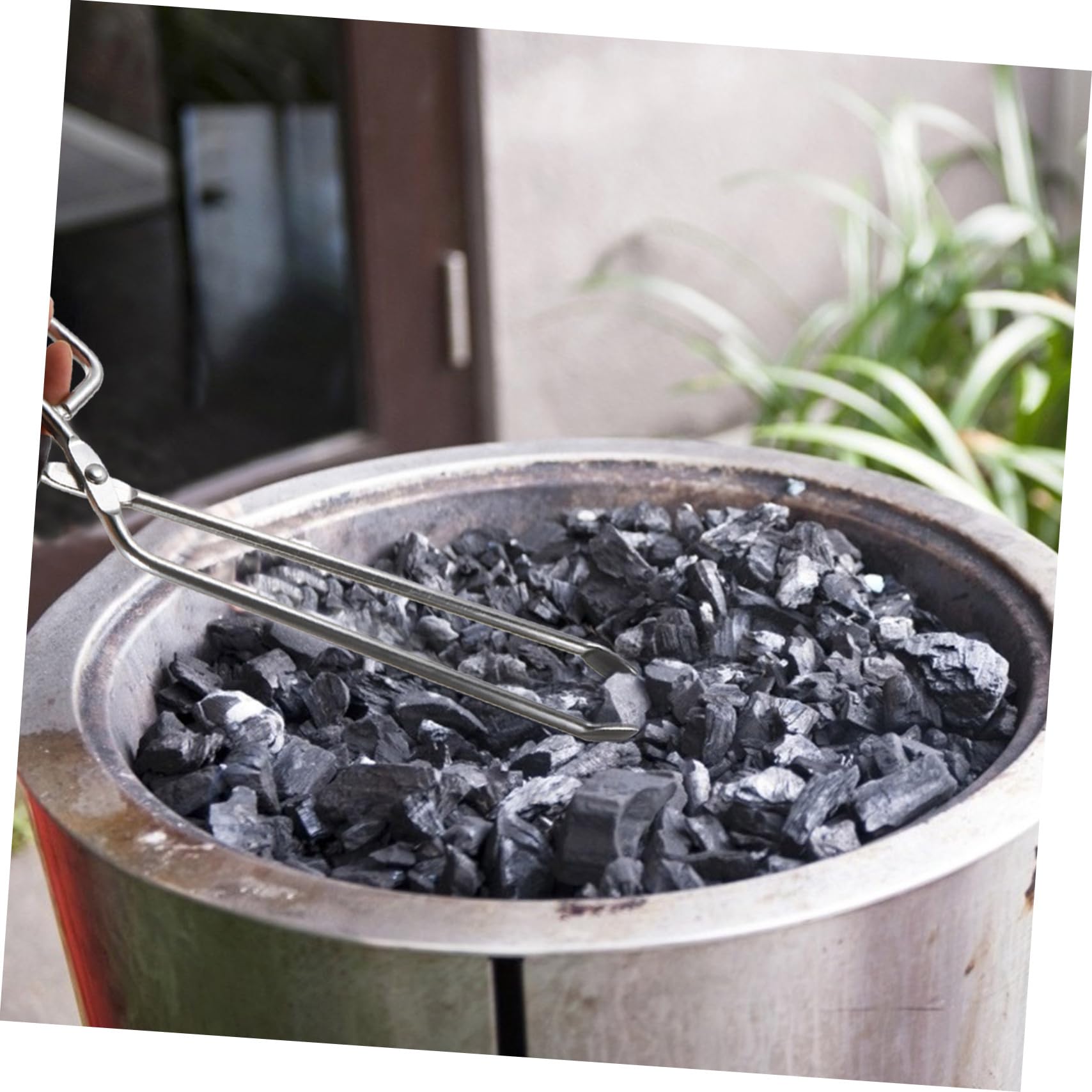 Pinza per Carbone Allungata in Acciaio Inox e Legno | Ergonomica, Resistente alle Macchie e Sicura per Cibo, Accessori per Barbecue per Festa Estiva