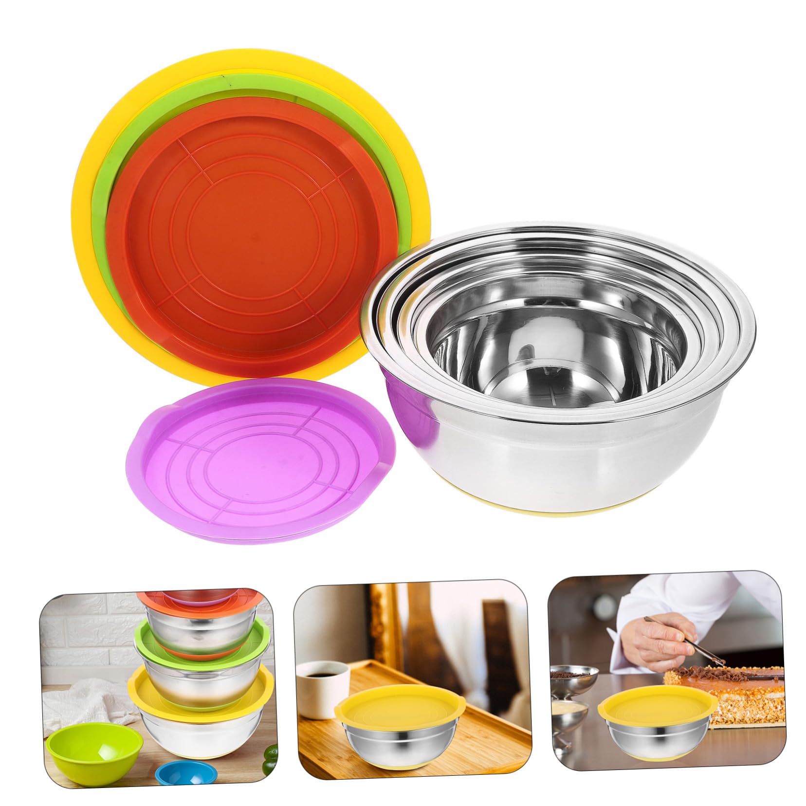 DOITOOL 4 Stück Edelstahlschüssel Schalen aus Edelstahl für Backen mit Deckel Salat Schüssel Gemüse Schüssel Speise Nudel Multifunktionale Küche Salat Zubehör Wiederverwendbare
