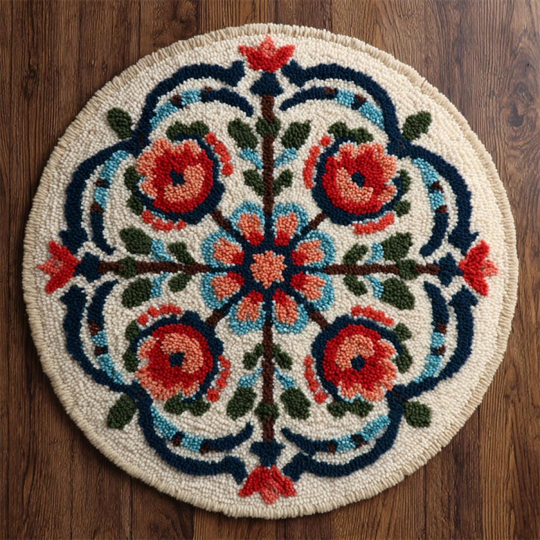 Rqwybcaxn DIY Latch Hook Rug Kit for Teens Embroidery Kit Retro Pattern 80x80cm Round Tapestry with Crochet Hook Study Craft Gift