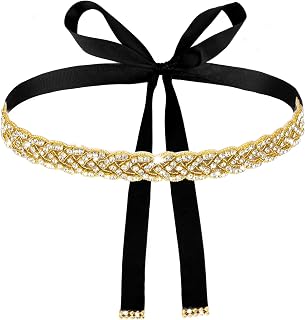 Handmade Rhinestone Bridal Belt, Gold Bridal Wedding Dress Sash Trim Crystal Belt With Ribbons for Bridal Gowns