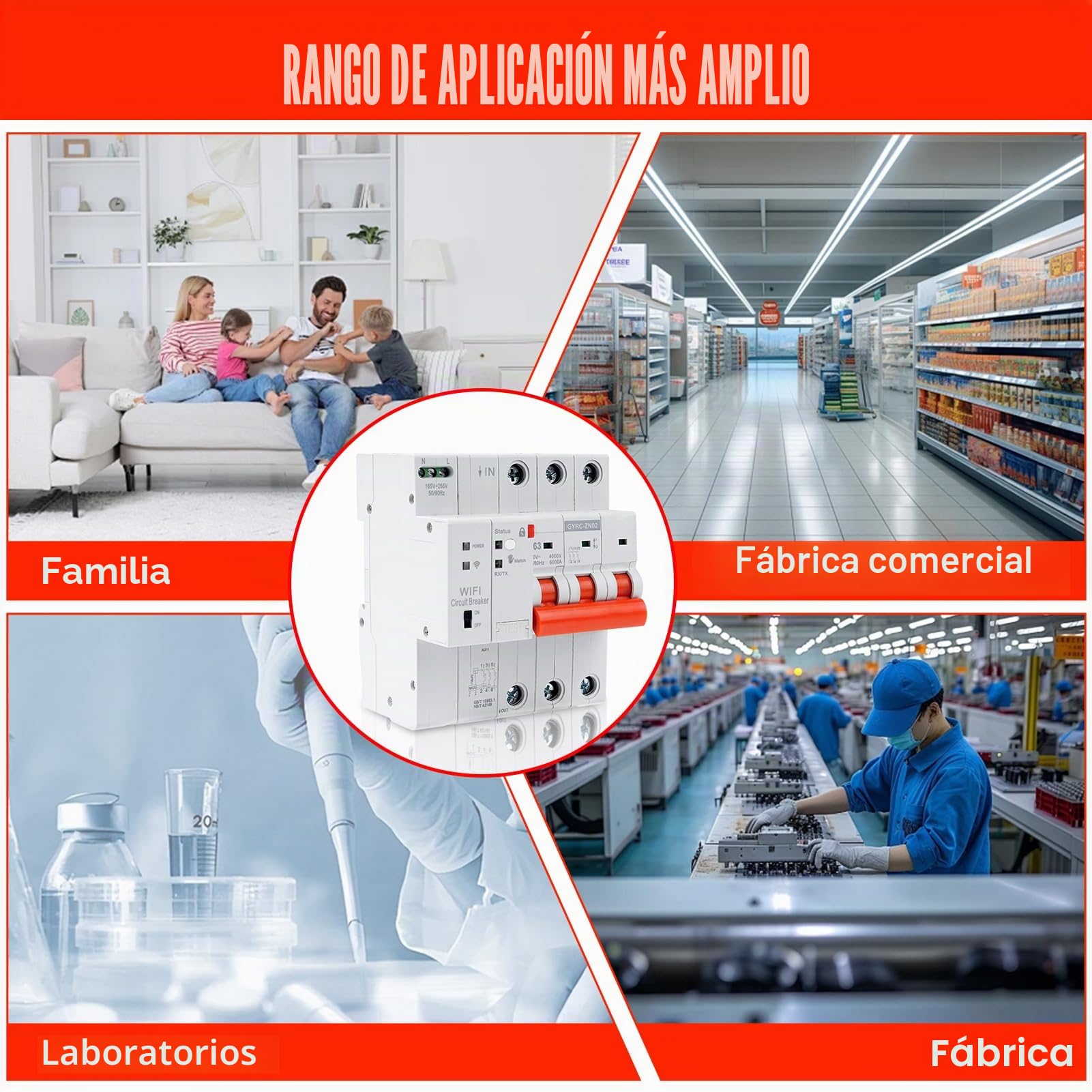 Jadeshay Disyuntor Inteligente WiFi 63A 3P 400VAC Interruptor Magnetotérmico con Rearme Automático Protección contra Sobretensión y Sobrecarga Control Remoto WiFi Compatible con Tuya y Smart Life