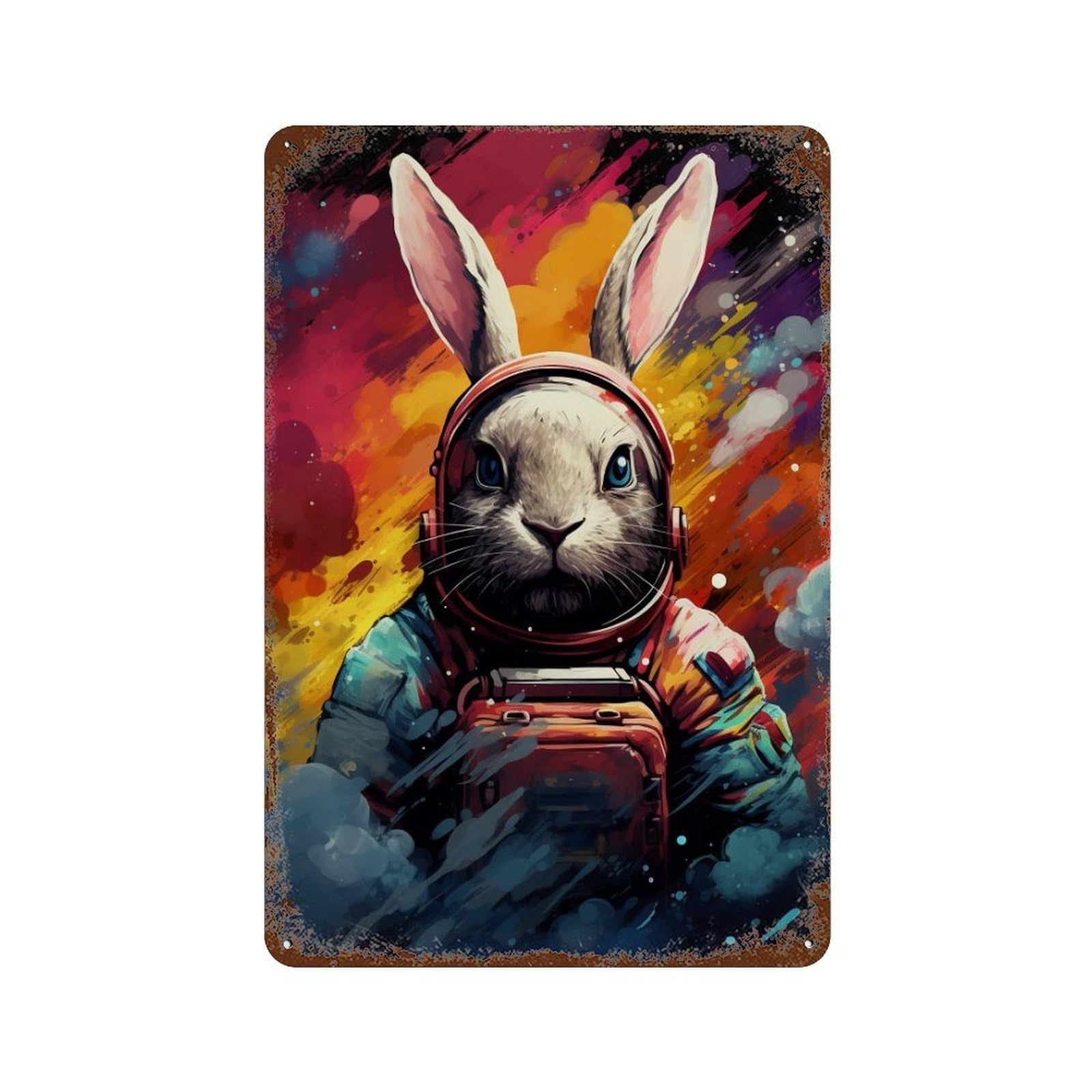 Rabbit Astronaut Space Suit 11.8"x7.9" Weathered Tin Sign, Shabby Chic Decor for Cafe, Home Bar And Lounge Decor
