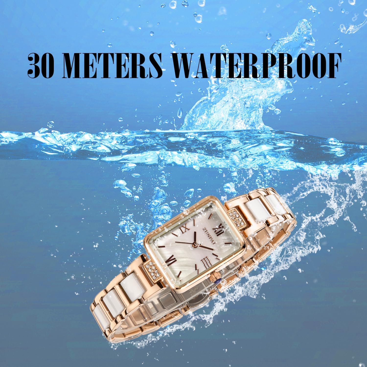 senstone Women's Watch Rectangle Shell Dial Marble Stainless Steel Strap Ladies Fashion Wristwatch for Women Quartz Analog Watches - Image 4