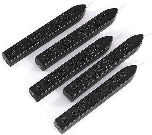 Yoption 5 barras de cera de sellado negra, tótem antiguo manuscrito de fuego con mechas para sello de cera (negro)
