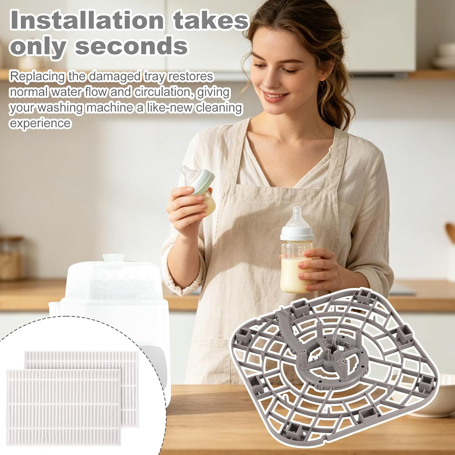 Replacement Base Tray Compatible with Momcozy Bottle Washer, Including Filter Element Durable Baby Bottle Washer Accessories & Parts for Momcozy KleanPal Pro