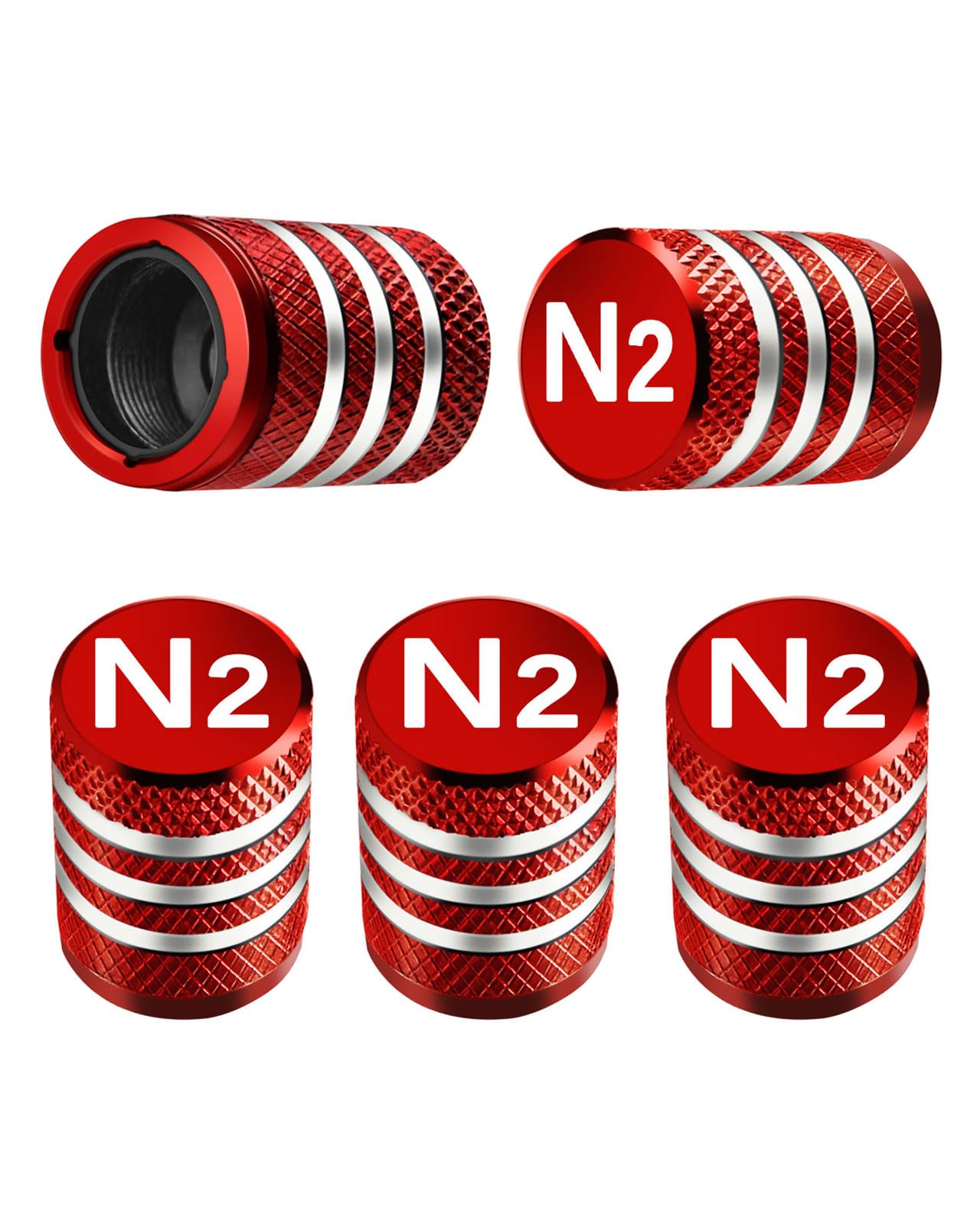 Tire Valve Stem Caps Cover - (5 Pack) Tire Air Cap N2 Nitrogen Metal with Plastic Liner Corrosion Resistant Leak-Proof for Car Truck Motorcycle Bike Red