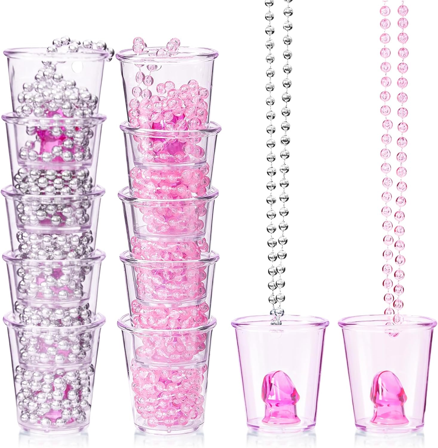 24 Pcs Bachelorette Shot Glasses with Metal Necklace, Bride Shot Glass for Bridal Shower Hen Night Wedding Party Girls Night Out Bride Squad Party Decoration Accessories Favors image 2