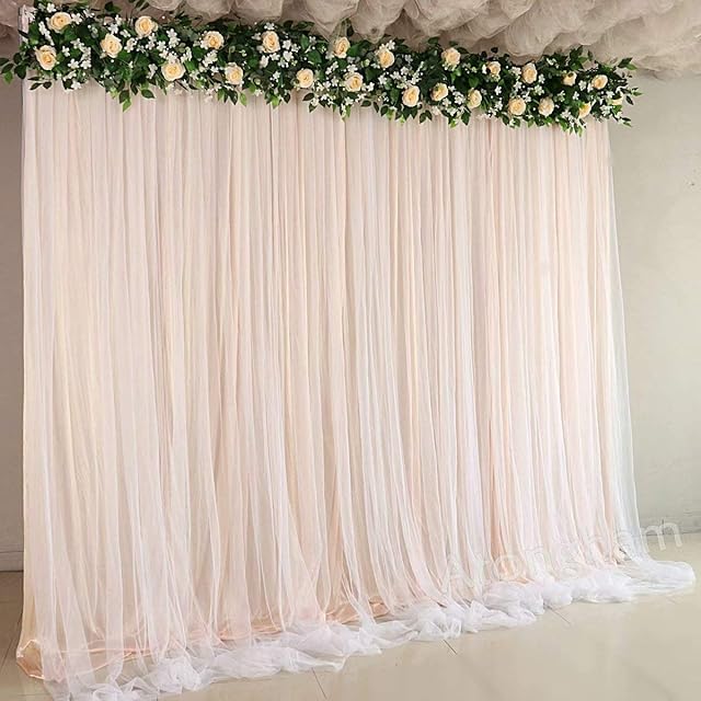 Atongham Bridal Shower Wedding Ceremony Backdrops Champagne Tulle Chiffon Backdrop Curtains Newborn Baby Shower Backdrop Photo Booth Background Photography