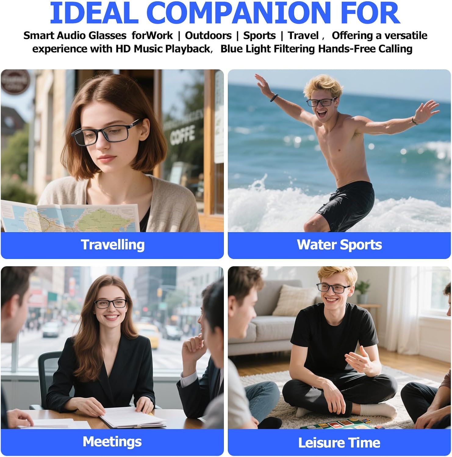 Smart Glasses Translation with Bluetooth AI Smart Glasses For Men & Women 110+ Language Clear Headphone with Speaker,Light weight, Touch control,changeable two-temples AI glasses Nebula APP