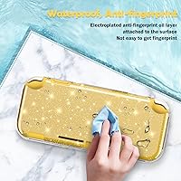 Vista 2 de DLseego Funda protectora con purpurina dorada para Switch Lite, cubierta de TPU suave de cristal transparente con absorción de golpes y diseño