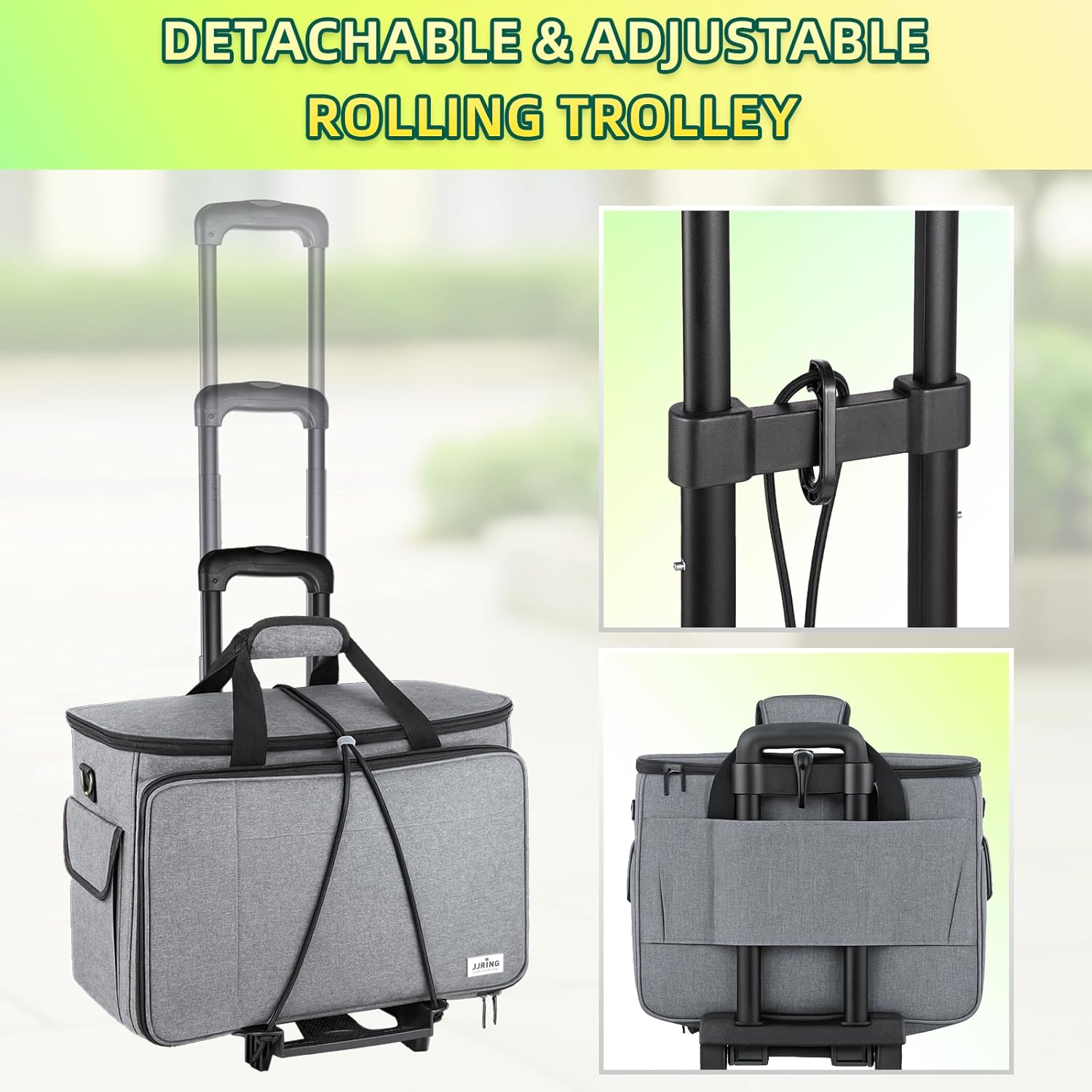 JJRING Rolling Sewing Machine Carrying Case, Portable Sewing Machine Bag With Shoulder Strap, Heavy Duty Sewing Machine Tote On Wheels Suitable for Standard Sewing Machines, Grey
