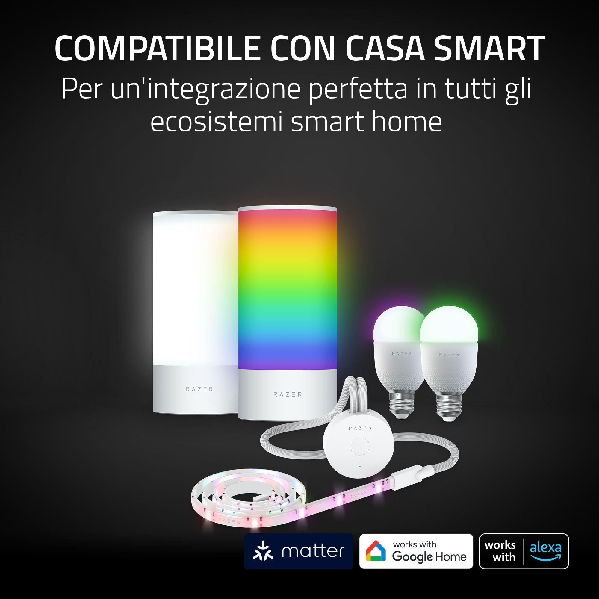 Razer Aether Lampada smart - Lampada LED per case smart (Illuminazione omnidirezionale, Con tecnologia Chroma RGB, Compatibilità con Matter, Funziona con l'app Casa Smart