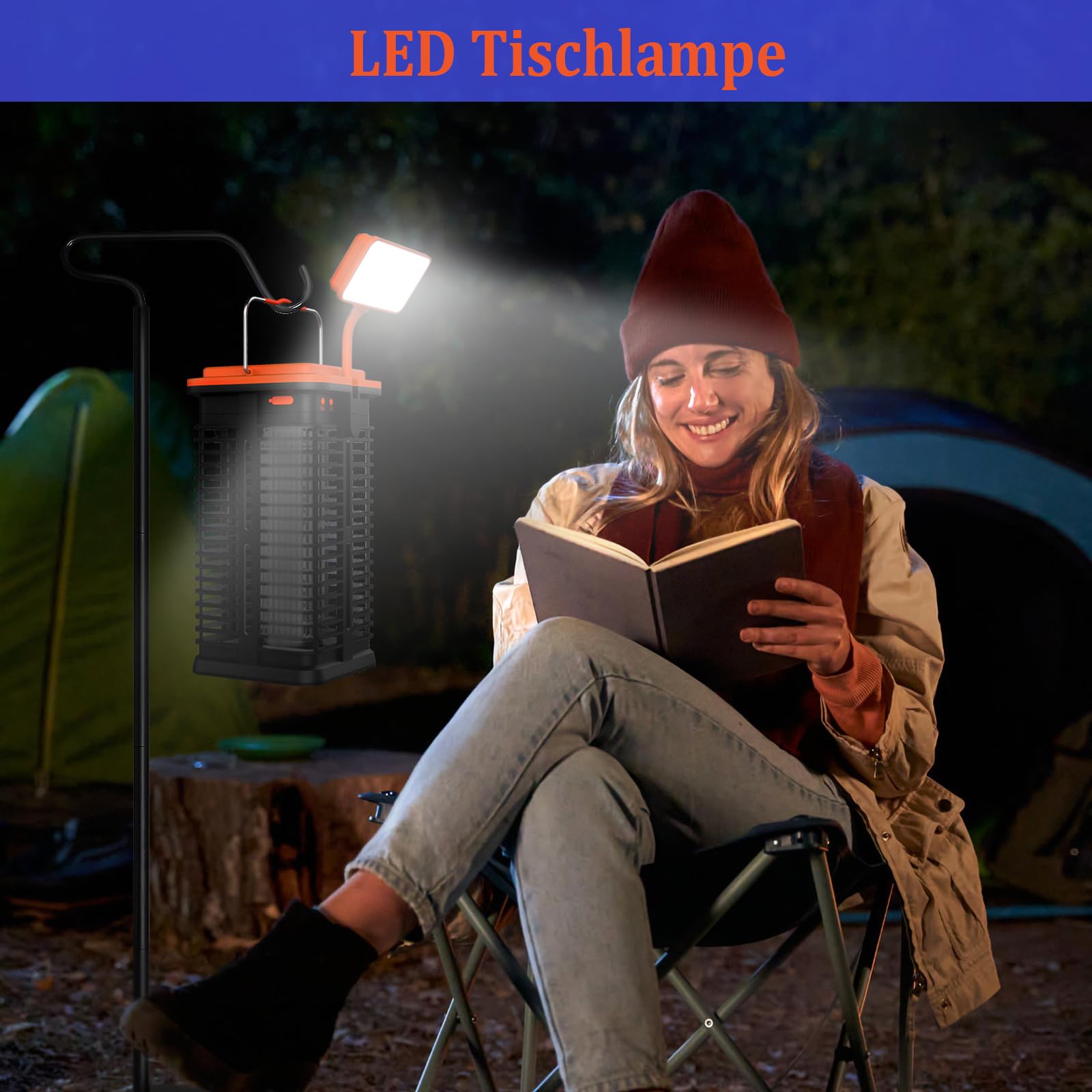Insetticida elettrico solare con luce a LED, 4000 mAh, protezione solare dalle zanzare, elettrica anti zanzare, trappola per insetti per interni ed esterni, campeggio, terrazza