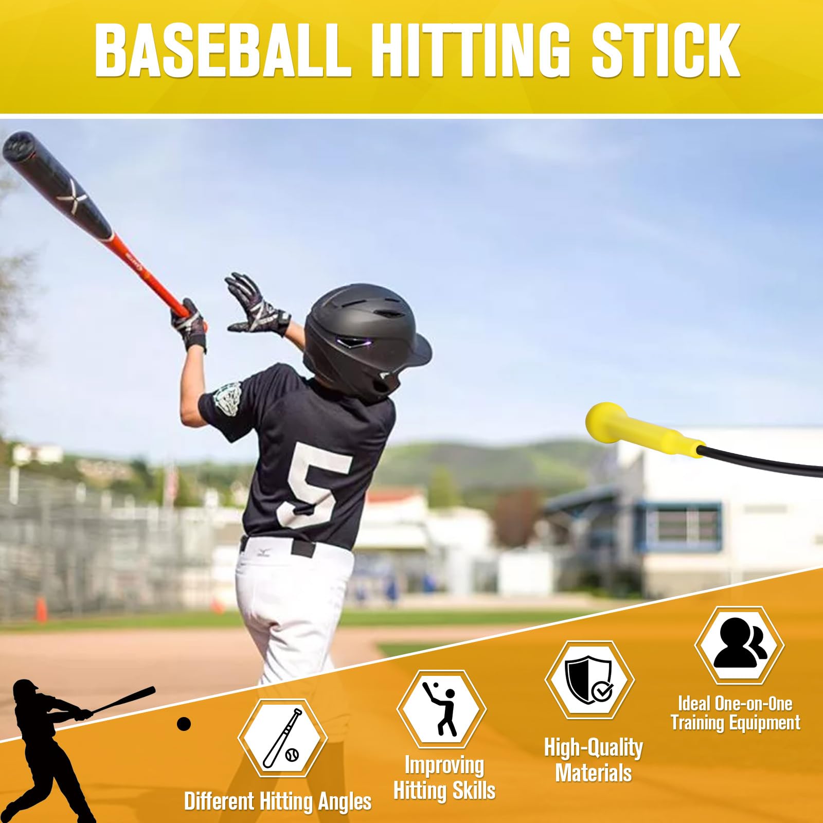 GOIMGN Baseball Hitting Stick, Hit Stick Baseball Trainer for Baseball & Softball, Batting Practice Equipment Improve Swing Mechanics & Bat Speed,54” Training Aid