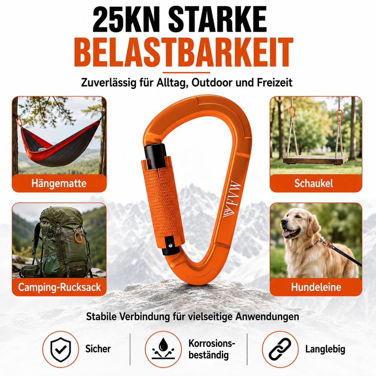 Mosquetón para escalada y escalada, 10 unidades con certificado UIAA de 25 KN, para hamacas, columpios, perros