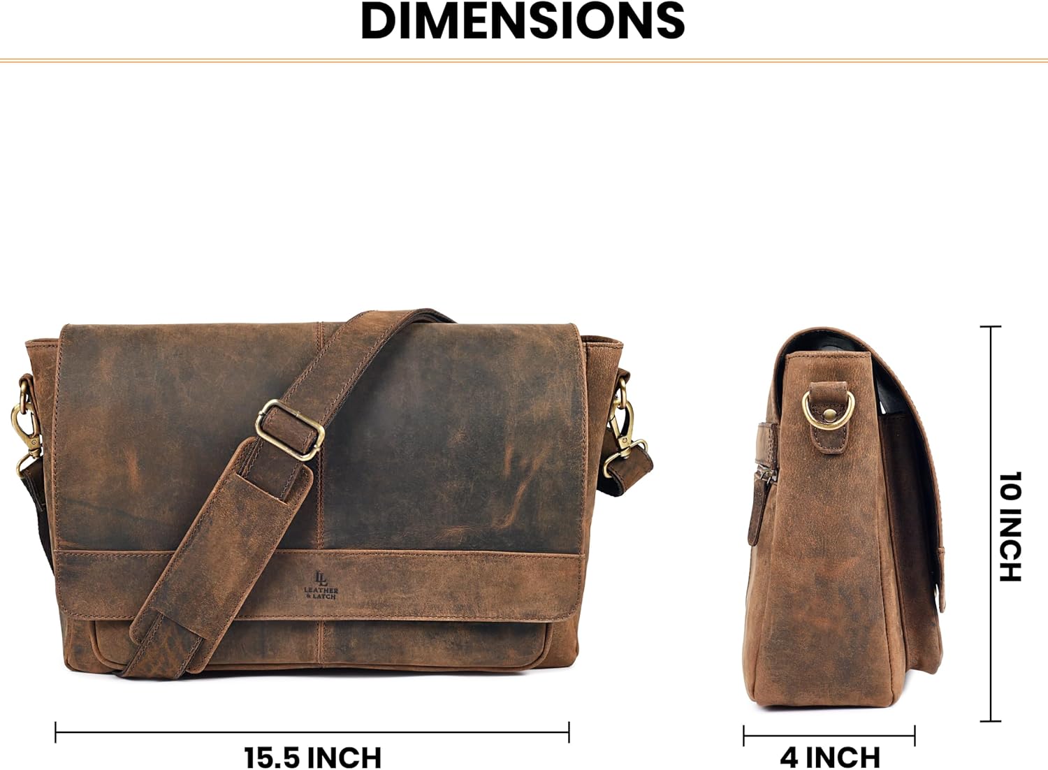 Genuine Leather Messenger Bag-16'' Satchel Shoulder Bag for Men & Women, Crossbody Work Bag for Travel, Office, and Daily Use