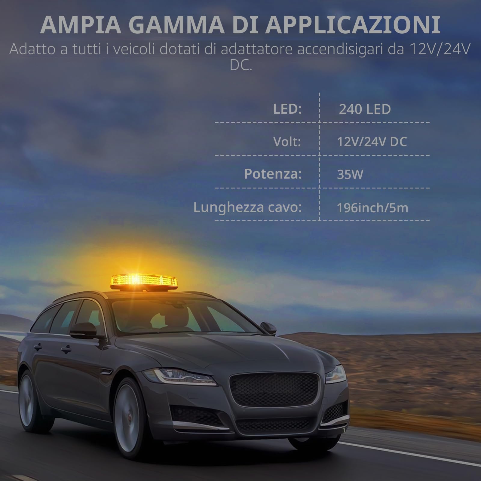 Justech 240 LED Lampeggiante Arancione LED Strobo Spia 12V Luci Lampeggianti Emergenza Fari Stroboscopiche con Base Magnetica e Doppia Interruttore per Auto Rimorchio Camion Furgone Van Caravane
