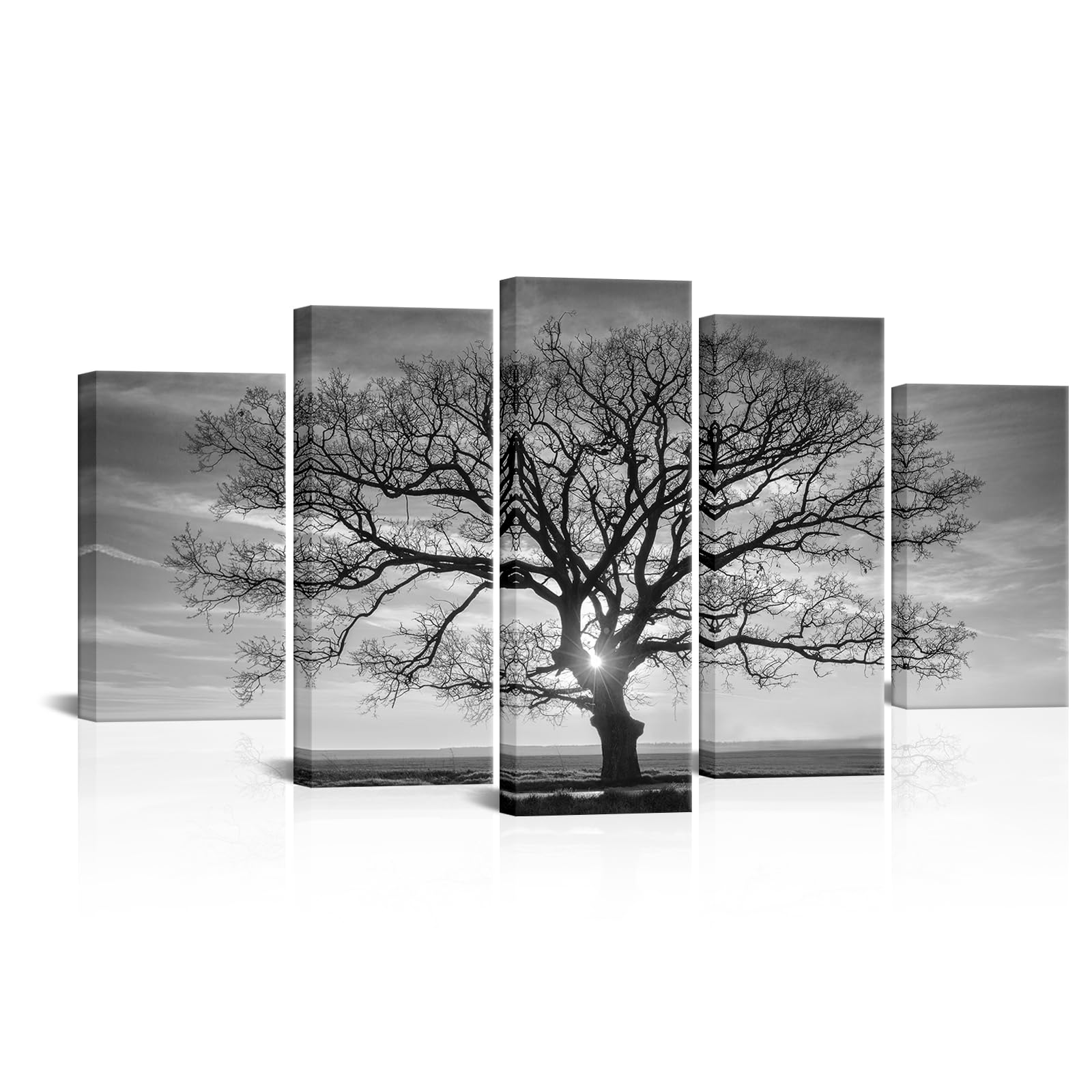 HOMEOART Black and White Tree Wall Art Nature Landscape Tree Picture Framed Canvas Prints Living Room Office Home Wall Decor 5 Panels