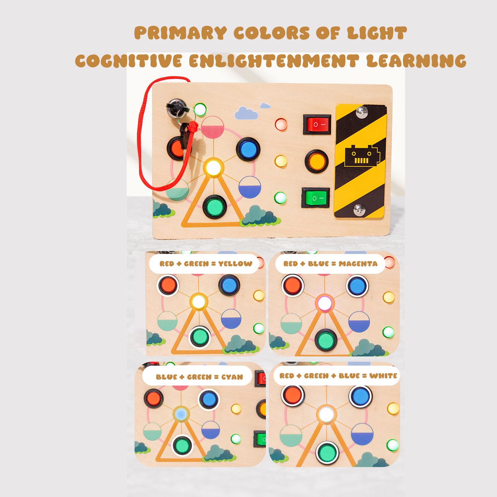 Tavola Sensoriale in Legno, Giocattolo di attività Educative con Luce LED, Sviluppo della Coordinazione Occhio-mano, Interruttori Tattili per abilità Motorie Fini