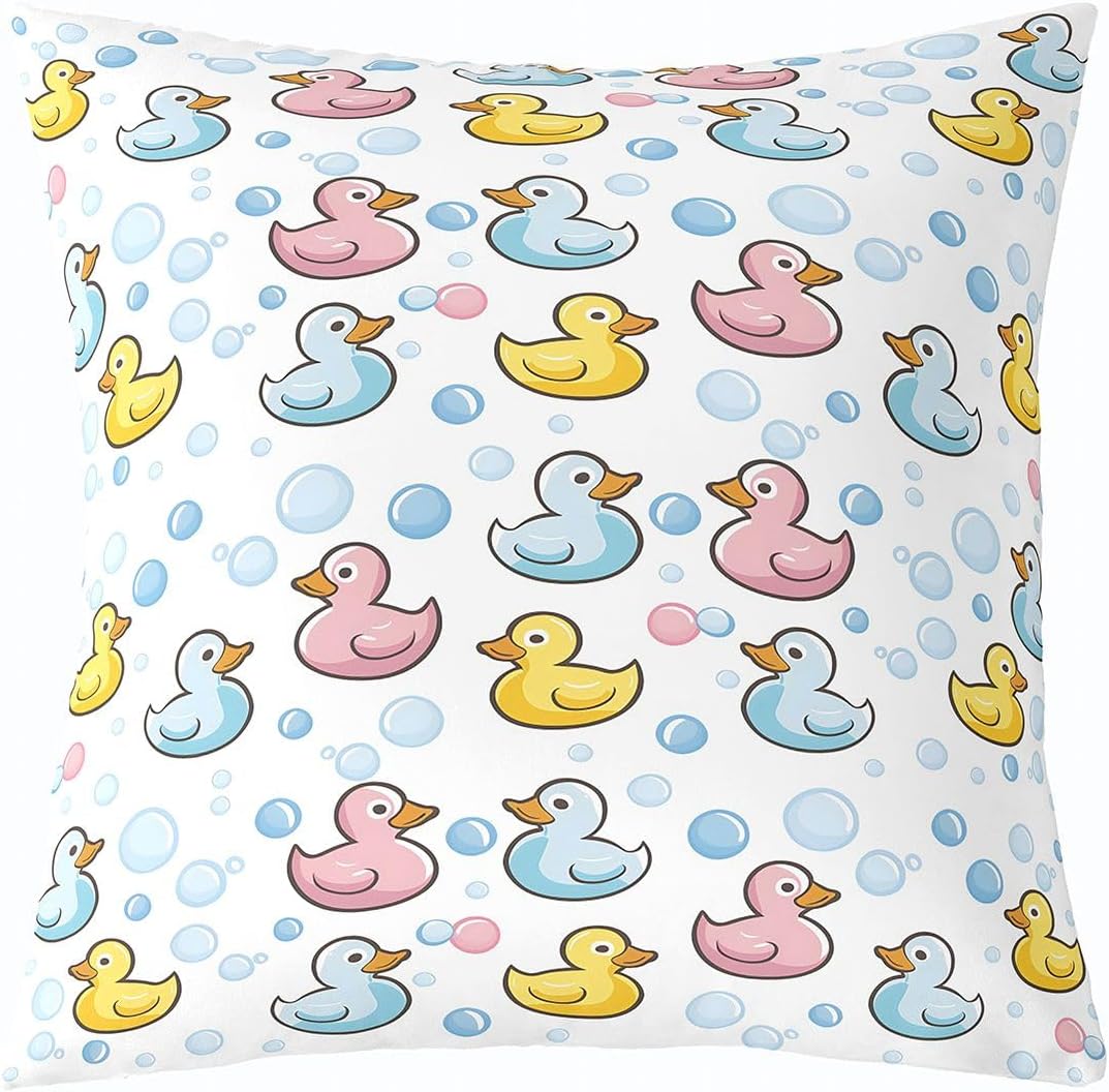 Manfei Ducks Pillow Cover,Cute Pet Duck Bubble Pattern Throw Cushion Cover 20"x20",Cartoon Pet Style Cushion Case for Girls Women Room Decor,Blue Pink Cushion Coves Single Pack