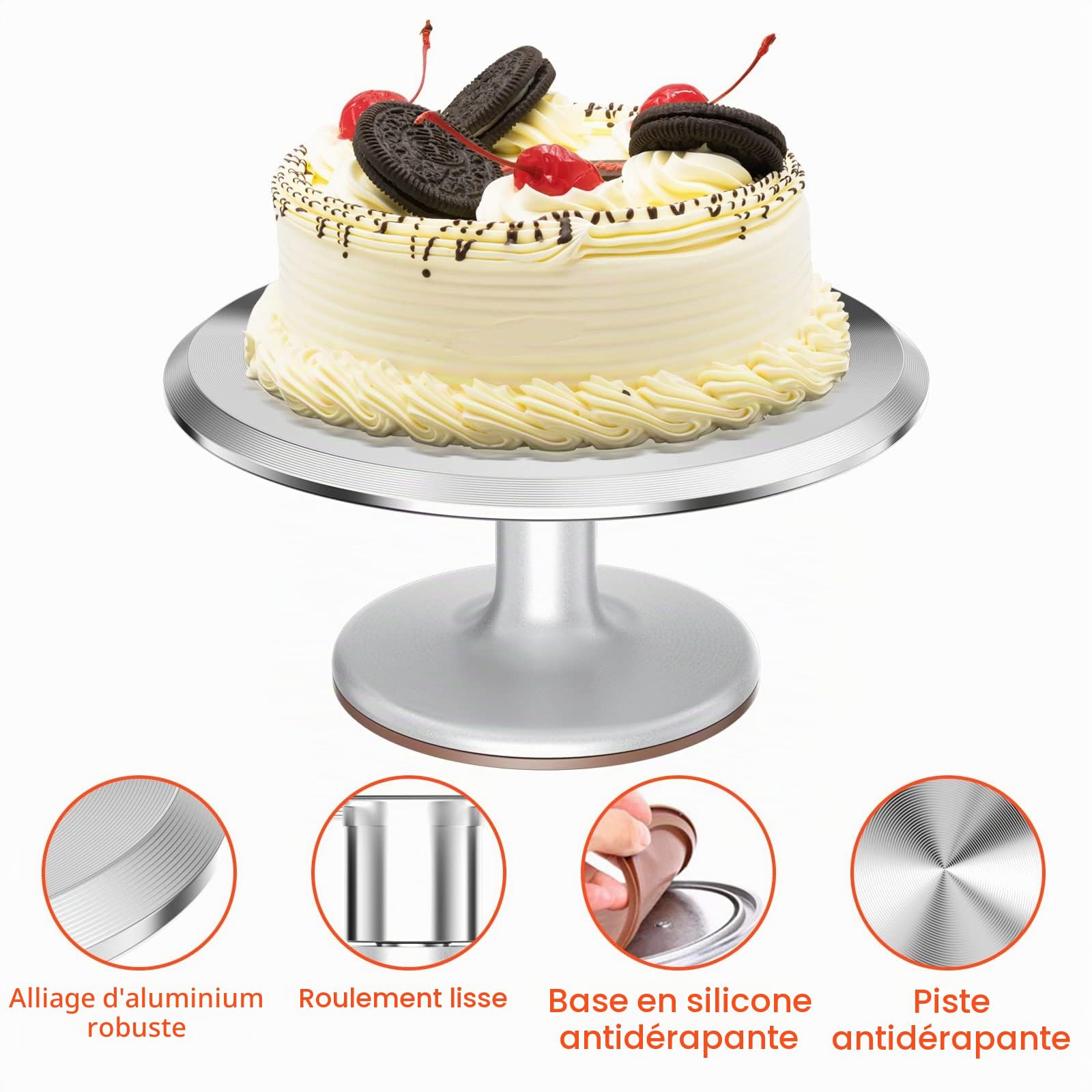 Relota 12 Pouces Kit de Pâtisserie Plateau Tournant de Gâteau, en Aluminium avec 2 Spatule à Glaçage, 3 Grattoirs , Ustensiles pour Décoration de Gâteaux