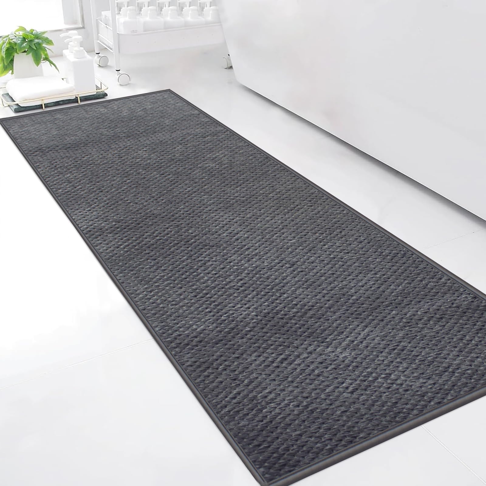 Tapis de Bain Antiderapant 50 X 150 cm, Moelleux en Microfibre, Tapis Antidérapant en Caoutchouc, Absorbant l'eau, Tapis Lavable en Machine, Extra Epais, pour Douche, Baignoire, Gris